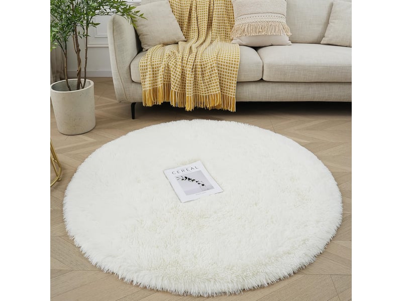  Tapis chambre enfant rond blanc tapis de salon 120cm à poils longs descente de lit moelleux doux poils longs pour salon chambre canapé tente parc enfa DNUIT001621M-SCM - Conforama E