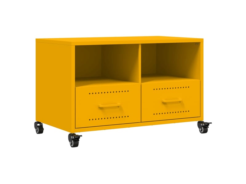  Meuble tv - banc tv - meuble de rangement jaune moutarde 68x39x43,5 cm acier  - Conforama A