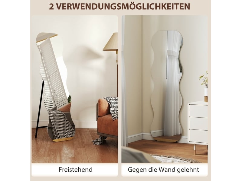 Miroir sur pied ondulé sans cadre 50 x 160 cm – noir – support métal, base en pin – placement libre - Conforama D