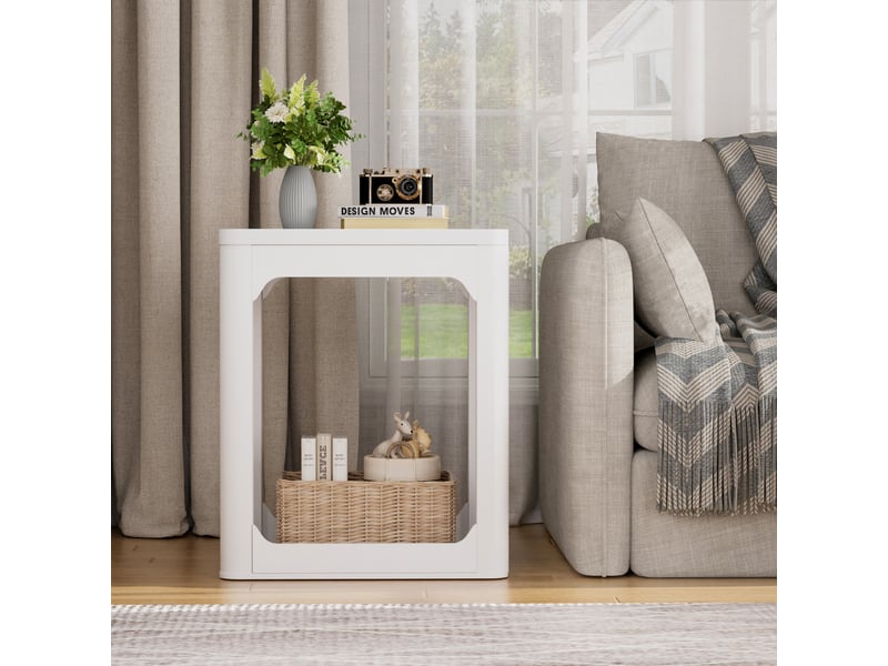  Tables d’appoint lot de 2 à deux niveaux, plateau épais - lpospi - rangements mdf blanc 50 × 40 × 60 cm  - Conforama B