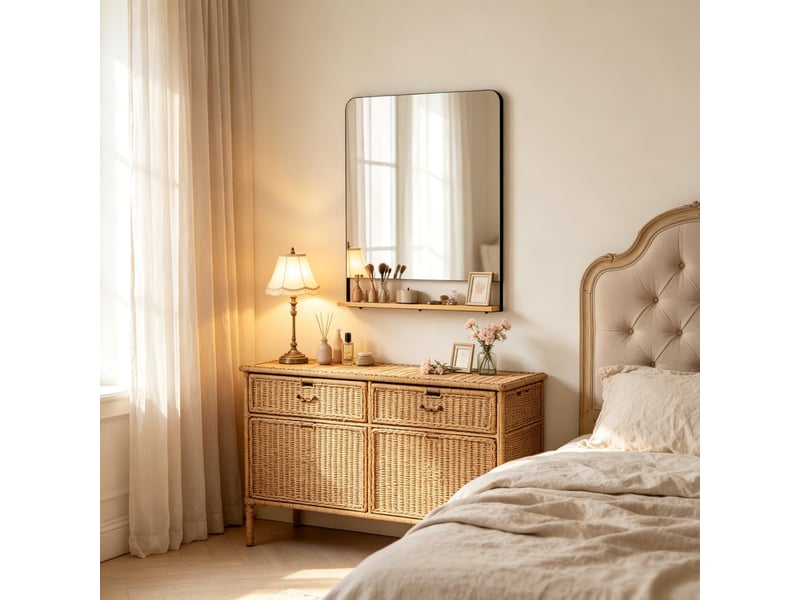 Miroir mural rectangulaire 80 × 60 cm avec cadre métal et bois, pour salon, salle de bain et couloir - Conforama D