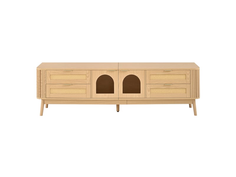  Meuble tv bas 180x40x50 cm, 4 tiroirs, portes vitrées, led, effet cannage Fay Lum - Conforama D