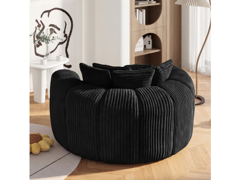 Fauteuil 145x133x59 cm 5 coussins velours côtelé noir  - Conforama C