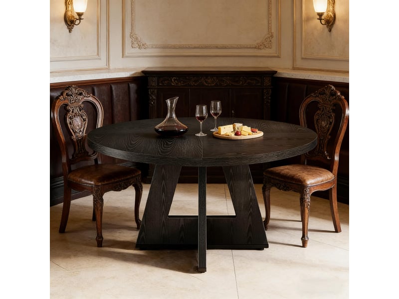 Table de salle à manger ronde pour 4 personnes avec plateau en bois, style ferme, pour salon, diamètre 120 cm - Conforama C