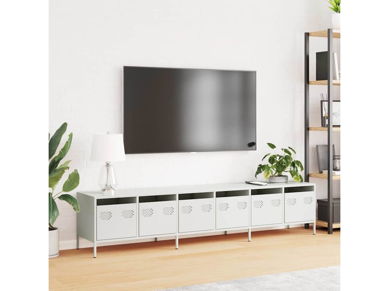  Meuble tv - banc tv - meuble de rangement blanc 202x39x43,5 cm acier laminé à froid  - Conforama C