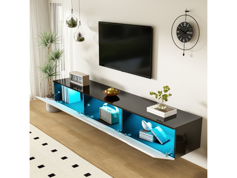 Meuble tv 180 cm noir et blanc brillant avec éclairage led 16 couleurs, montage murale 3021980000000 - Conforama W