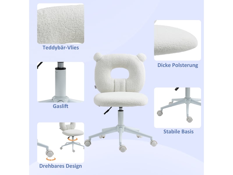  Chaise de bureau enfant,50x56x80-90 cm,sans accoudoirs réglable,polyester,blanc  - Conforama D