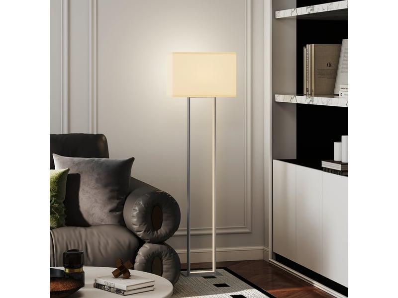  Lampadaire moderne, 3 modes d'éclairage, interrupteur au pied, luminosité réglable, aspect lin, blanc  - Conforama D