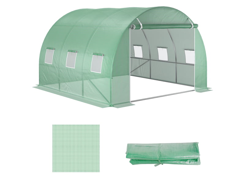  Film de remplacement pour serre de 3 x 3 x 2 m, robuste, indéchirable, 6 fenêtres, porte, film seul, vert  - Conforama B