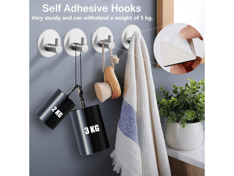  2 crochets muraux adhésifs, crochets porte-serviettes ronds en acier inoxydable 304 pour salle de bain et cuisine (argent)  - Conforama E