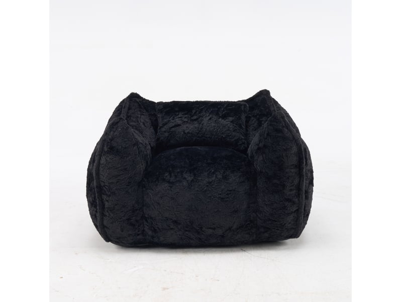  Fauteuil pouf géant avec coussin en fausse fourrure, 123 x 97 x 73 cm, noir  - Conforama A