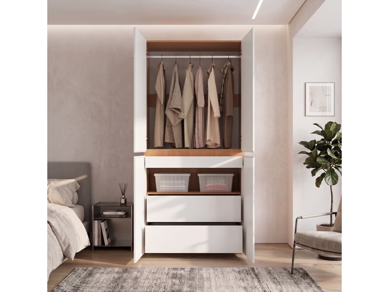  Armoire modenvie 4 portes avec penderie et tiroir à bijoux 90 x 50 x 200 cm blanc effet chêne  - Conforama D