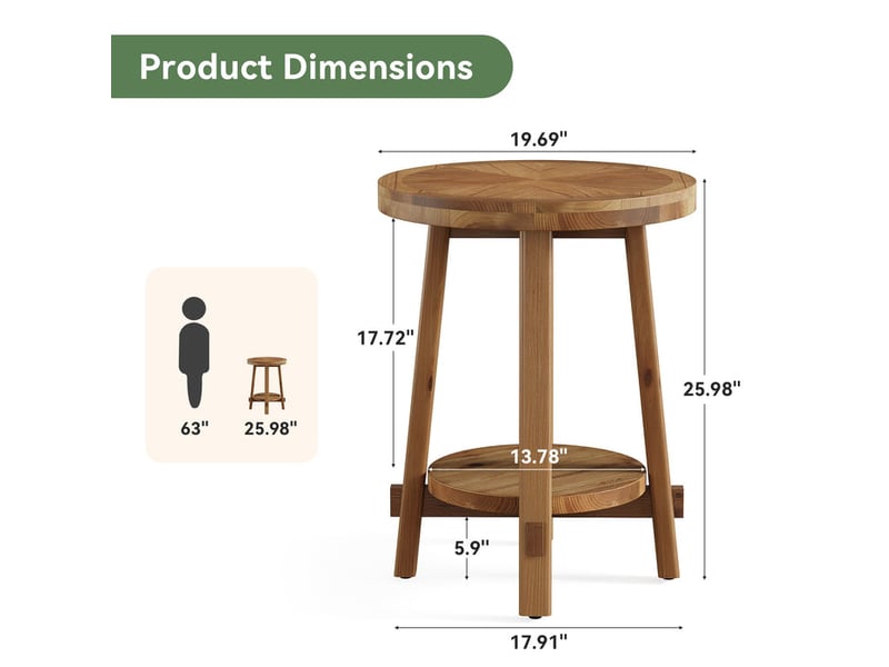  Table d'appoint en bois massif, table de canapé ronde à 2 niveaux, 50 cm, petite table basse de style champêtre pour salon, chambre et petits espaces  - Conforama C