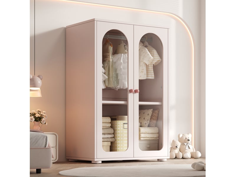  Armoire 2 portes avec tringle et étagères réglables 80x50x120 cm rose bébé cravdom  - Conforama D