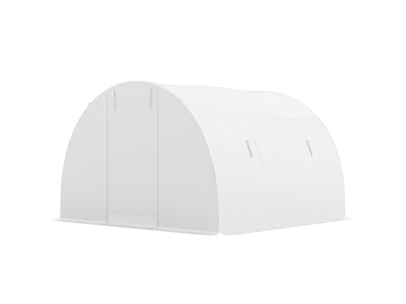  Serre de jardin tunnel 9 m² 4 fenêtres, porte zippée enroulable châssis acier galvanisé, bâche pe 3 x 3 x 2 m blanc  - Conforama B