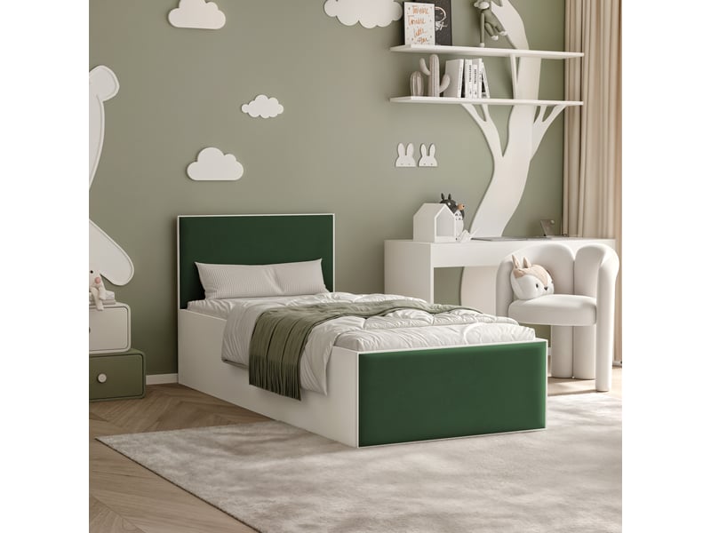  Lit coffre sashi - 90x200 cm - avec matelas - tissu velours - blanc vert foncé SASHI - Conforama B