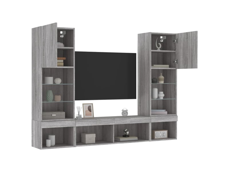  Unités murales tv avec led 5 pcs gris sonoma bois d'ingénierie shl28887  - Conforama E