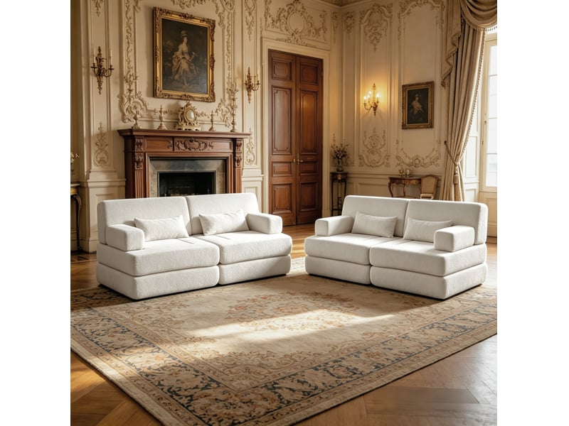 Canapé convertible modulable 4 places – beige – tissu chenille, couchage d'appoint et gain de place - Conforama E