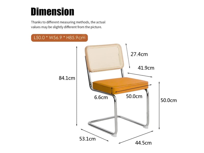 Lot de 2 chaises de cuisine 53x46,4x84,6 cm design rétro moderne, dossier effet rotin, assise confortable et pieds chromés, tissu rotin chrome, orange OMNIGLINT TRADING LTD - Conforama C