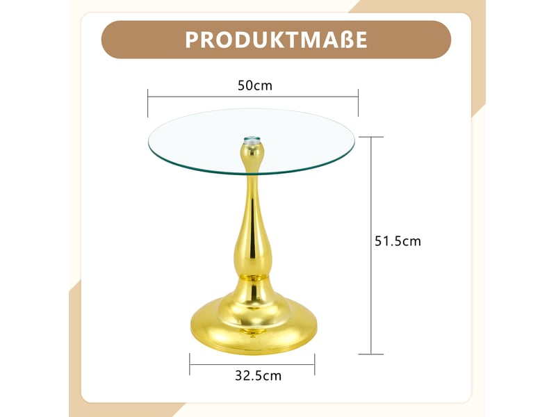  Table d’appoint ronde 50x50x51,5 cm en verre trempé et métal doré  - Conforama E