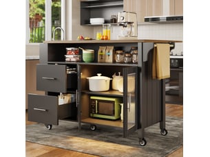 Desserte de cuisine 139 x 40 x 94,5 cm noire en mdf, plateau pliant, rangement sur roulettes avec led