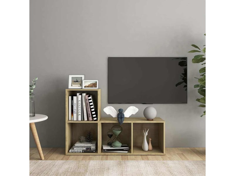 Lot de 2 meuble tv bas salon chêne sonoma 72x35x36,5 cm bois d'ingénierie shl88203  - Conforama B