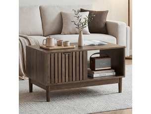 Table basse avec niche, étagères ouvertes et pieds en bois massif, style moderne, pour salon, 80 × 50 × 45 cm