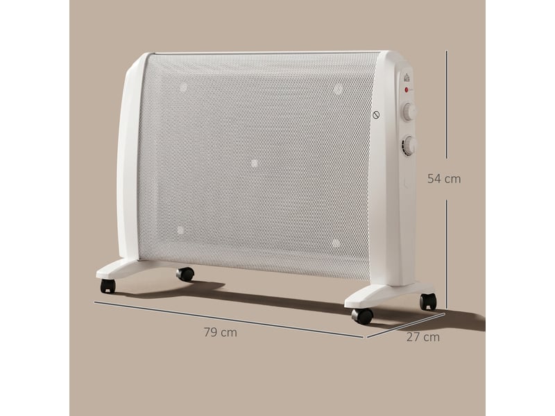  Radiateur électrique 1000 w2000 w, radiateur en mica à 2 niveaux de puissance pour 15–20 m², 79 x 27 x 54 cm, blanc  - Conforama E