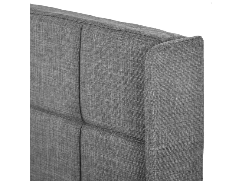  Lit 140x200 cm rembourré avec tête de lit, revêtement lin gris, sommier à lattes inclus, structure renforcée  - Conforama E