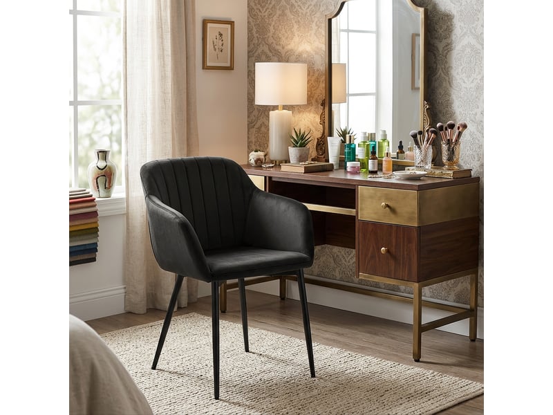  Lot de 2 chaises de salle à manger goeurvant 711 en velours et pieds en métal - noir JOD00711AAB-2 - Conforama W