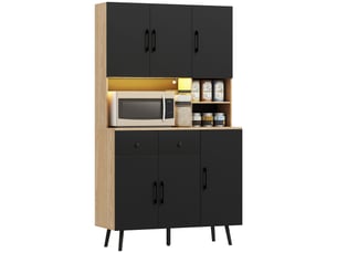 Buffet haut cuisine noir led rgb plan travail 6 portes 2 tiroirs 100x40x176 cm