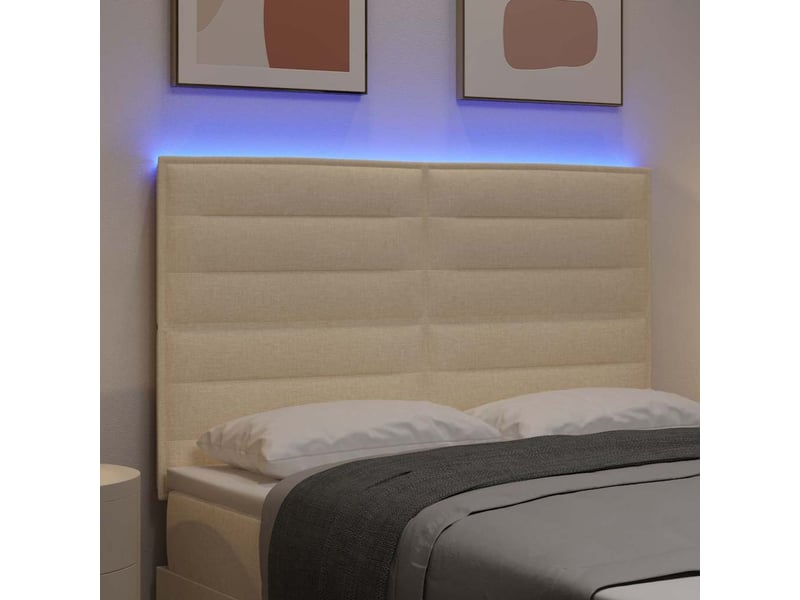 Tête de lit | panneau de tête de lit led avec bandes led crème 144 cm tissu - Conforama E