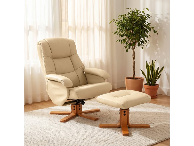  Fauteuil relax avec repose-pied fauteuil de relaxation pivotant 360° dossier inclinable charge 120 kg beige  - Conforama C