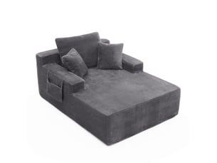 Petit canapé velours côtelé sans montage, avec poches de rangement et coussins, idéal pour studio