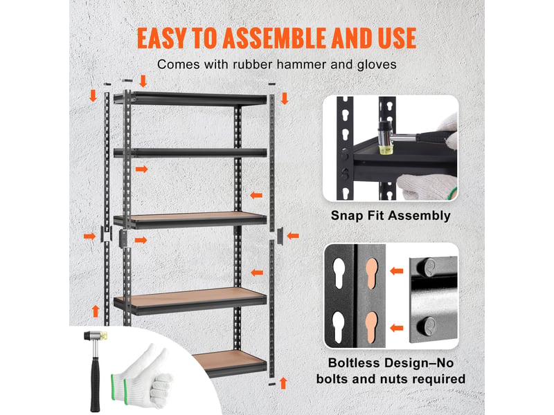 Etagere de rangement 5 niveaux reglables etagere de garage metallique de charge lourde 907,2 kg 75x30x152 cm meuble rayonnages de stockage pour cuisine atelier sous-sol salle de bain buanderie  - Conforama D