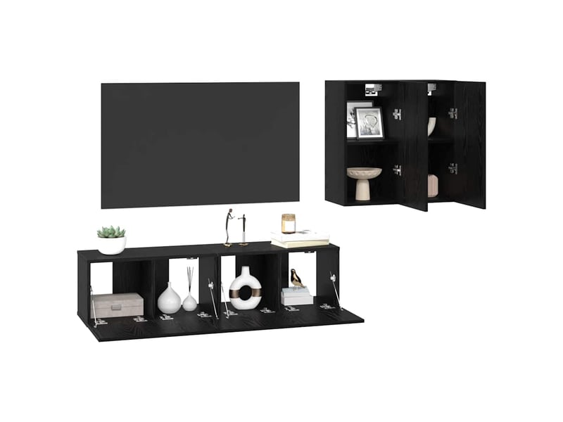  Ensemble meuble tv - banc tv - meuble de rangement 4 pcs chêne noir bois d'ingénierie  - Conforama C