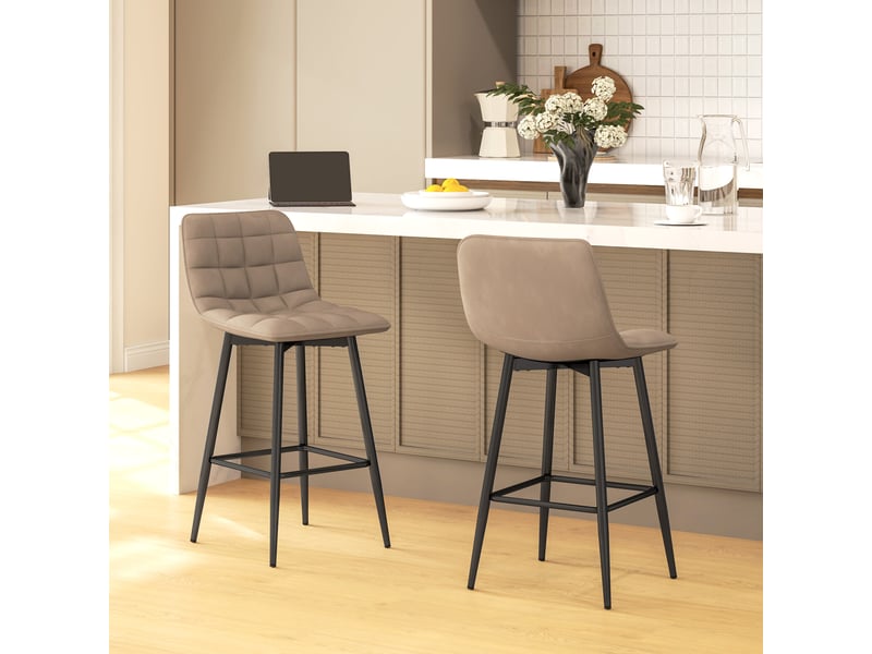  Ensemble de 2 tabourets de cuisine de style nordique en tissu effet velours et métal, 45 x 47 x 84 cm, marron  - Conforama D