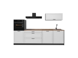 Vicco cuisine, blanc campagneanthracite, 280cm plan de travail chêne doré