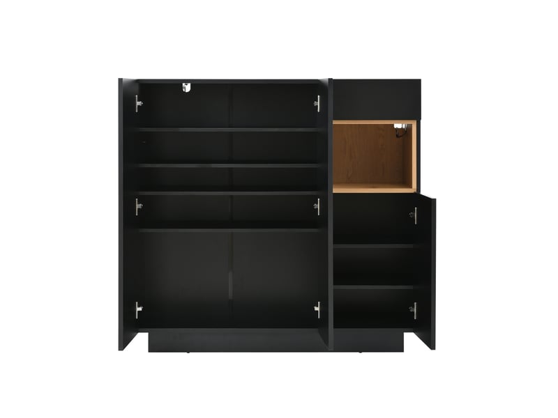  Meuble à chaussures 105x39,5x100,5 cm avec led 16 couleurs, rangements modulables, bois et noir  - Conforama D