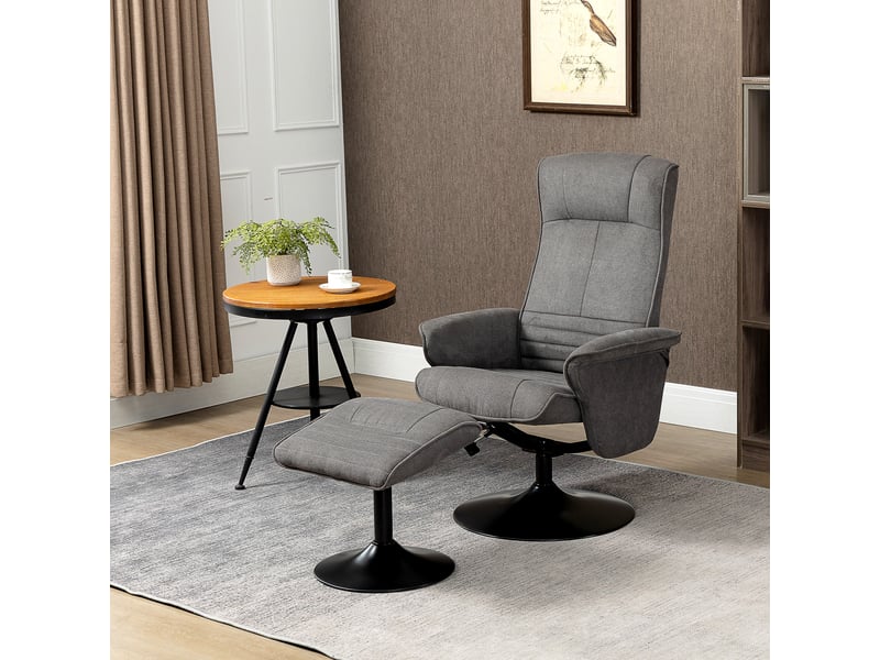  Fauteuil inclinable avec repose-pieds, dossier réglable, 69 cm x 71 cm x 104 cm, gris foncé et noir  - Conforama C