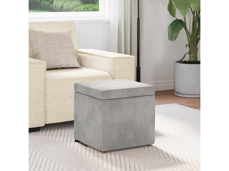  Tabouret bas, ottoman gris clair 41x41x40 cm velours et bois composite  - Conforama C