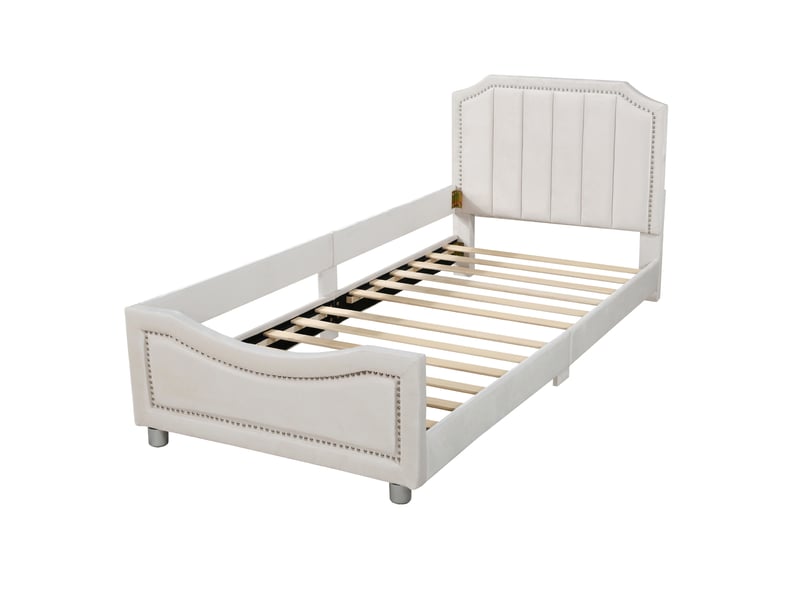 Lit enfant lit rembourré 90 x 200 cm canapé-lit avec tête de lit en beige lit enfant beige - Conforama D