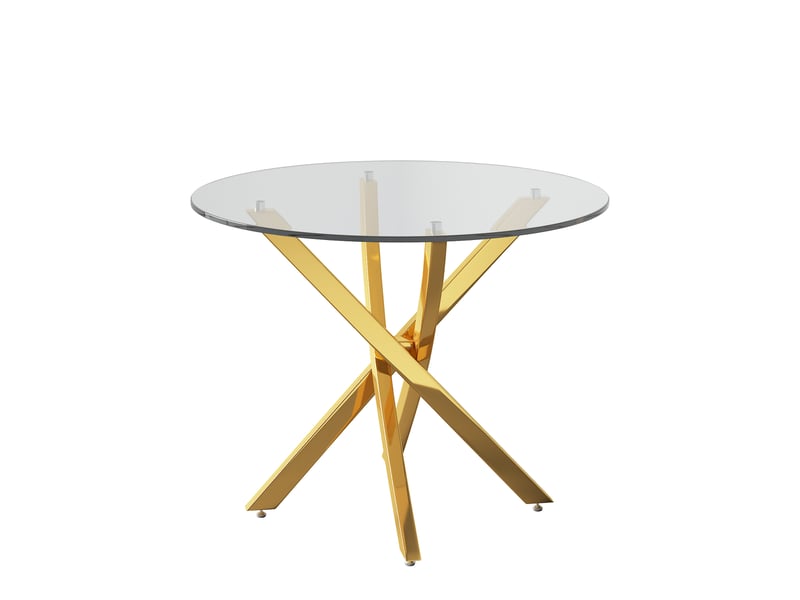  Table de salle à manger ronde,80x80x75 cm,style moderne,verre trempé,doré  - Conforama D