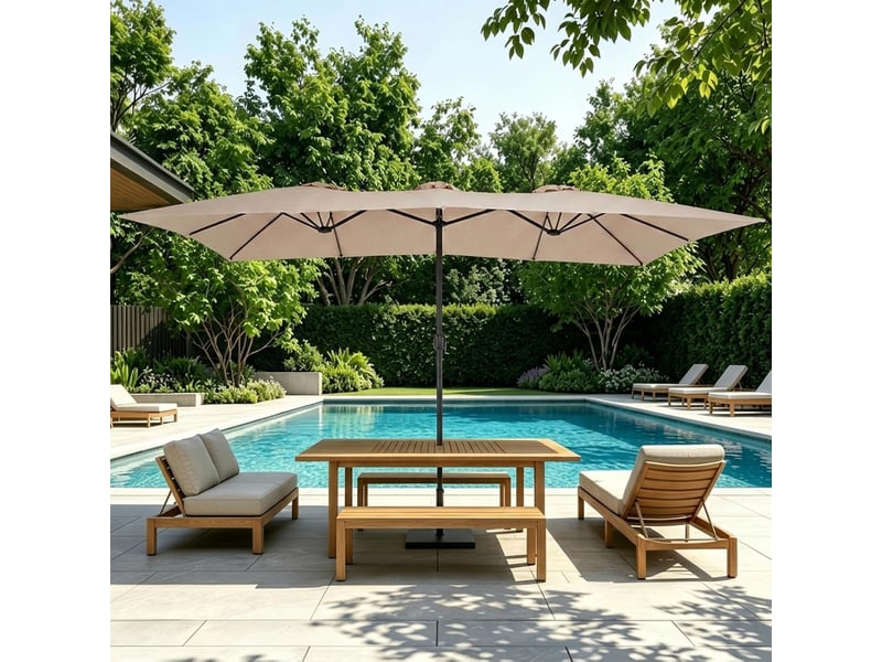  Parasol de jardin exterieur 4,3x2,7m, grand parasol rectangulaire double pour 6-8 personnes avec manivelle, 12 baleines, protection solaire (marron)  - Conforama B