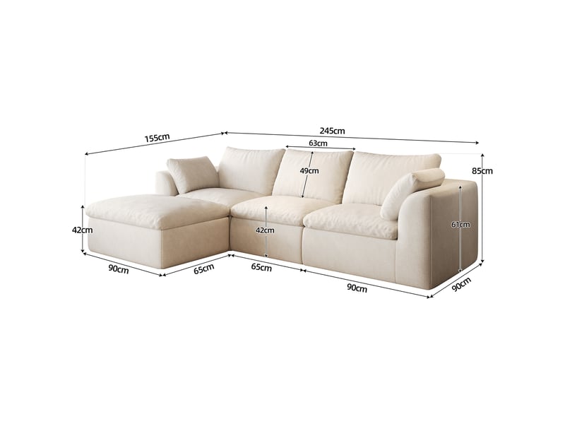  Canapé d’angle 4 places en tissu beige blanc 245x155x83 cm  - Conforama C