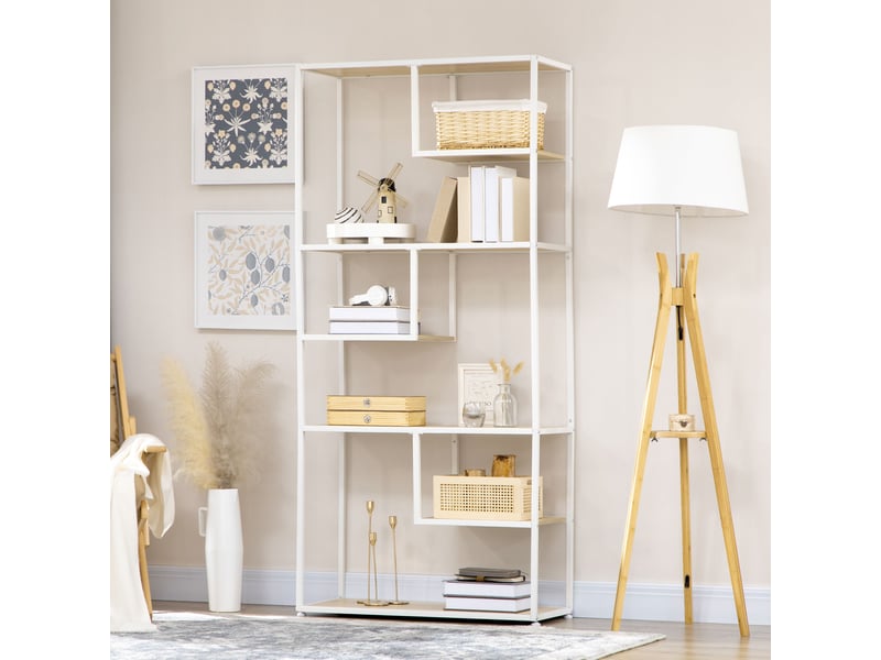  Bibliothèque étagère de rangement à 7 niveaux cadre en acier style industriel 83 x 34 x 180 cm chêne  - Conforama D