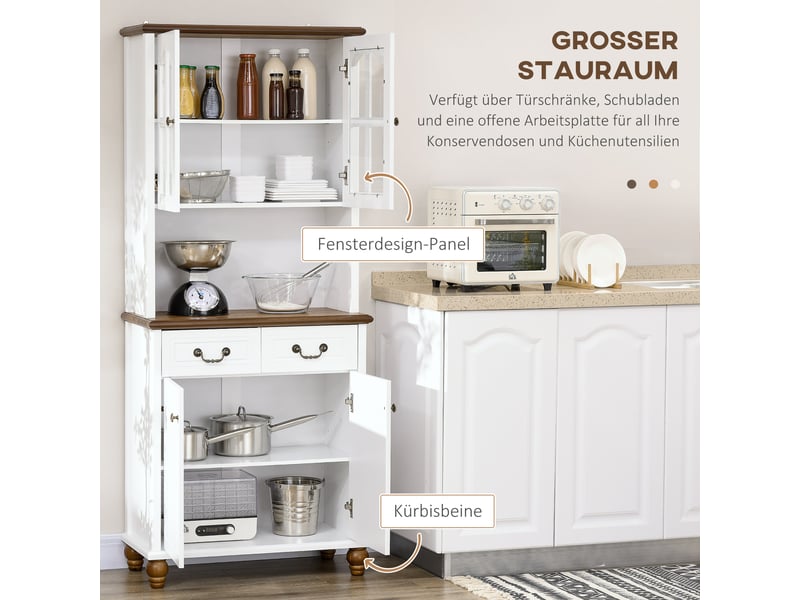 Buffet de cuisine avec 2 tiroirs et vitrine - lpospi - rangement ouvert en mdf blanc 76 × 38 × 182 cm - Conforama E