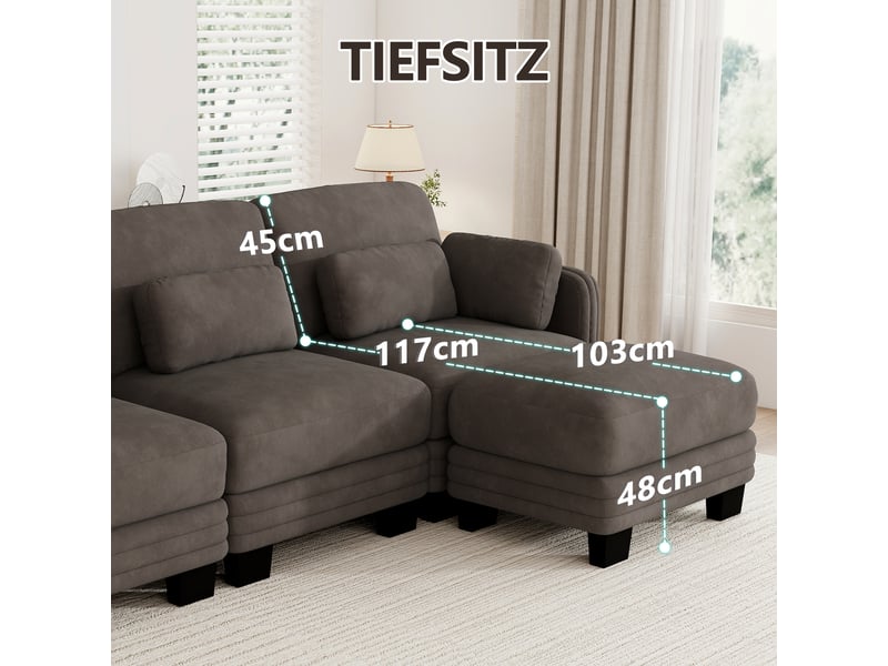  Canapé modulable en u - 4 places - 2 ottomans - assise profonde - tissu chenille - structure en bois massif - grand confort - brun CozyNest - Conforama E