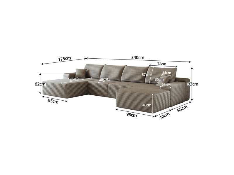  Canapé d’angle modulable 340x175x83 cm assise profonde camel  - Conforama E
