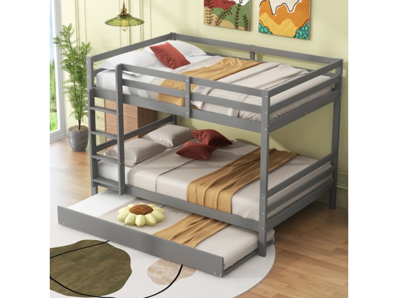  Lit superpose 3 places avec rangement fonctionnel 140x200 cm gris | structure stable, lit gigogne et barrières hautes  - Conforama B